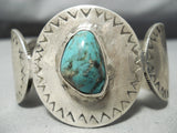 Rare Vintage Navajo/ Hopi Turquoise Coin Silver Bracelet Old-Nativo Arts