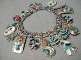 Detailed Vintage Native American Navajo Zuni Women's Charm Sterling Silver Turquoise Bracelet-Nativo Arts