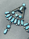 Important Vintage Native American Zuni Signed Blue Gem Turquoise Sterling Silver Earrings-Nativo Arts