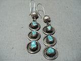 Eyecatching Vintage Native American Navajo Old Kingman Turquoise Sterling Silver Earrings-Nativo Arts