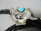 So Detailed! Native American Navajo Horny Toad Sterling Silver Turquoise Bolo Tie-Nativo Arts