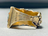 Lander Blue Turquoise Vintage 14k Gold Richard Tsosie Inlay Ring-Nativo Arts