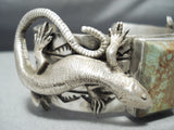 Detailed Gecko Native American Navajo Royston Turquoise Sterling Silver Gekkos Bracelet-Nativo Arts
