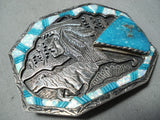 Native American One Of The Most Intricate Ever Southwest Turquoise Sterling Silver Buckle-Nativo Arts