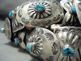 Extreme Detail Vintage Native American Navajo Kingman Turquoise Sterling Silver Concho Belt Old-Nativo Arts