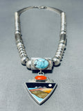 Native American Important Comanche Apache Turquoise Inlay Vintage Sterling Silver Necklace-Nativo Arts