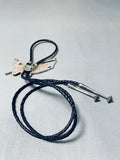 One Of A Kind Bass Fishing Vintage Native American Zuni Sterling Silver Shell Bolo Tie-Nativo Arts