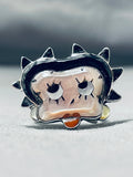 Amazing Native American Zuni Jet Sterling Silver Betty Boop Ring-Nativo Arts