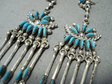 Exquisite Vintage Native American Zuni Sleeping Beauty Turquoise Sterling Silver Earrings-Nativo Arts