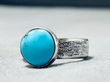Beautiful Vintage Signed Native American Navajo Pilot Mountain Turquoise Sterling Silver Ring-Nativo Arts