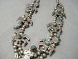 Museum Vintage Native American Navajo Turquoise Yei Sterling Silver Squash Blossom Necklace-Nativo Arts