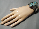 Opulent Vintage Native American Navajo Blue Thunder Turquoise Sterling Silver Bracelet Old-Nativo Arts