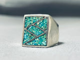 Dazzling Vintage Native American Navajo Turquoise Chip Inlay Sterling Silver Ring-Nativo Arts