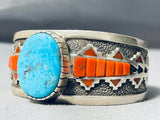 One O0f The Most Unique Native American Navajo Turquoise Coral Sterling Silver Bracelet-Nativo Arts