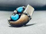Big Signed Native American Navajo Turquoise Sterling Silver Ring-Nativo Arts