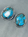 Native American Rare Signed Santo Domingo Spiderweb Turquoise Sterling Silver Earrings-Nativo Arts