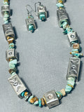 Cubes Of Sterling Silver Native American Navajo Green Turquoise Necklace-Nativo Arts