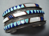 Detailed! Authentic Vintage Native American Navajo Zuni Turquosie Lapis Sterling Silver Bracelet-Nativo Arts