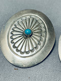 Pl Begay Vintage Native American Navajo Blue Gem Turquoise Sterling Silver Earrings-Nativo Arts