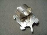 So Detailed Huge Native American Navajo Toad Turquoise Sterling Silver Ring-Nativo Arts