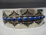 Quality Vintage Native American Navajo Domed Lapis Sterling Silver Bracelet Old-Nativo Arts