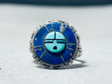 Beautiful Vintage Native American Zuni Blue Gem Turquoise Lapis Sterling Silver Sunface Ring-Nativo Arts