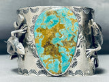 Lizard Huge Mens Native American Turquoise Sterling Silver Bracelet-Nativo Arts