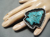 One Of The Best Vintage Native American Navajo Turquoise Indian Head Sterling Silver Ring-Nativo Arts