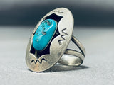 Beautiful Vintage Native American Navajo Morenci Turquoise Sterling Silver Shadowbox Ring-Nativo Arts