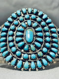 Signed Vintage Native American Navajo Turquoise Sun Sterling Silver Bracelet-Nativo Arts