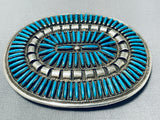 Unbelievable Vintage Native American Zuni Needlepoint Turquoise Sterling Silver Buckle-Nativo Arts
