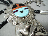 Native American Important Francisco Gomez Turquoise Coral Sterling Silver Bolo Tie-Nativo Arts
