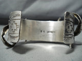 Signed Double Lizard Vintage Native American Navajo Green Turquoise Sterling Silver Bracelet-Nativo Arts
