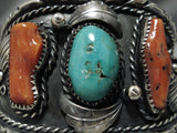 Vintage Native American Navajo Bracelet- Coral Sterling Silver Turquoise-Nativo Arts