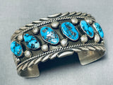 Jimmy Shay Vintage Native American Navajo Turquoise Sterling Silver Wave Bracelet-Nativo Arts