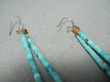 Very Rare Longer Vintage Native American Navajo Turquoise Heishi Jacla Earrings-Nativo Arts