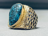Lander Blue Turquoise Vintage Native American Navajo 14k Gold Ring Old-Nativo Arts