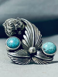 Unique San Felipe Spiderweb Turquoise Sterling Silver Bear Ring-Nativo Arts