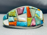 Bright Back To Life Native American Navajo Turquoise Mosaic Inlay Sterling Silver Bracelet-Nativo Arts