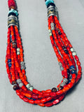 Drop Dead Gorgeous Singer Native American Navajo Sterling Silver Coral Necklace-Nativo Arts