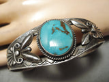 Early 1900's Vintage Native American Navajo Hand Repoussed Sterling Silver Turquoise Bracelet-Nativo Arts