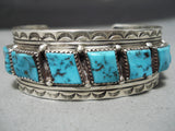 So Rare!! Slanted Squared Turquoise Vintage Native American Navajo Sterling Silver Bracelet-Nativo Arts