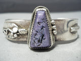 Thick Heavy Vintage Native American Navajo Charoite Sterling Silver Feather Bracelet-Nativo Arts