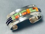 One Of The Most Unique 2 Technique Native American Navajo Gaspeite Sterling Silver Bracelet-Nativo Arts
