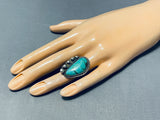 Tremendous Vintage Native American Navajo Green Kingman Turquoise Sterling Silver Ring-Nativo Arts