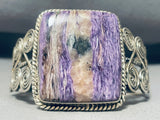 One Of The Best Native American Navajo Charoite Sterling Silver Swirl Bracelet Cuff-Nativo Arts