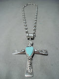 Heavy Navajo Turquoise Sterling Silver Cross Necklace Native American-Nativo Arts