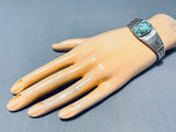 Mesmerizing Vintage Native American Navajo Carico Lake Turquoise Sterling Silver Cuff-Nativo Arts