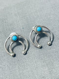 Pretty Native American Navajo Turquoise Sterling Silver Naja Earrings-Nativo Arts