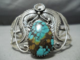 Swirling Leaves Vintage Native American Navajo Spiderweb Turquoise Sterling Silver Bracelet Old-Nativo Arts